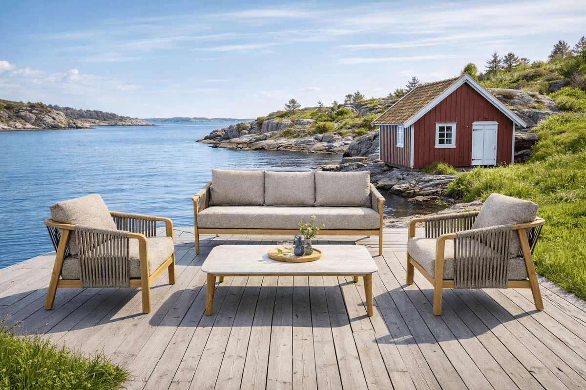 Fargo loungesett 2+1+1 - Taupe / wood look | House Nordic
