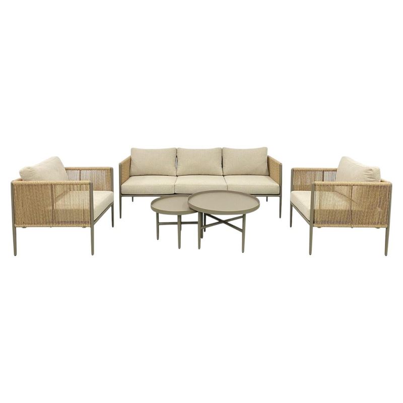 Sintra sofagruppe 3+1+1 med 2 bord - aluminium & beige puter