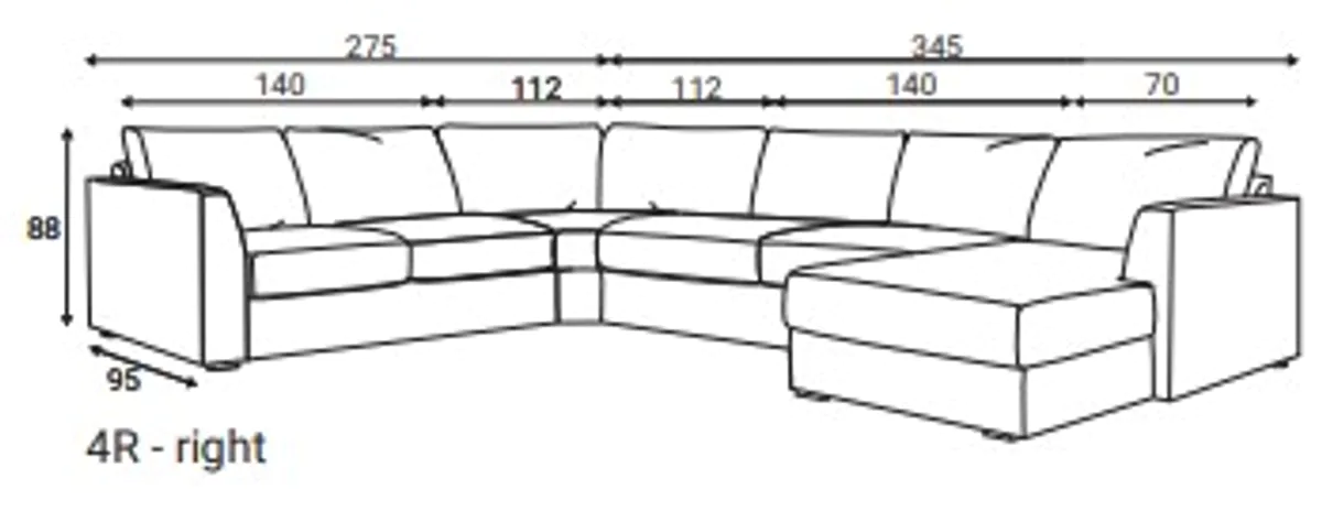Chill hjørnesofa med sjeselong 345x275 cm – Adore Fuji velur
