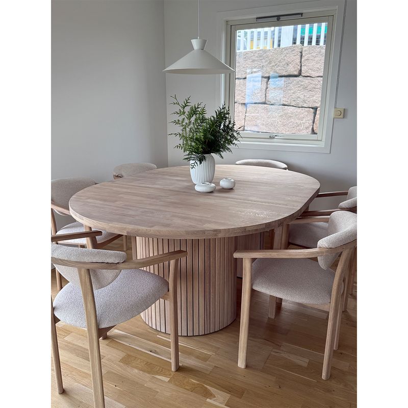 Sophisticate Ø135 Rundt Spisebord heltre hvitoljet eik | med uttrekk